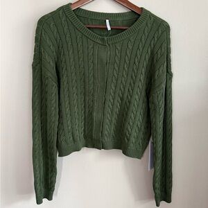 YFB Young Fabulous & Broke Cable Knit Crop Cardigan XS Sage NWT